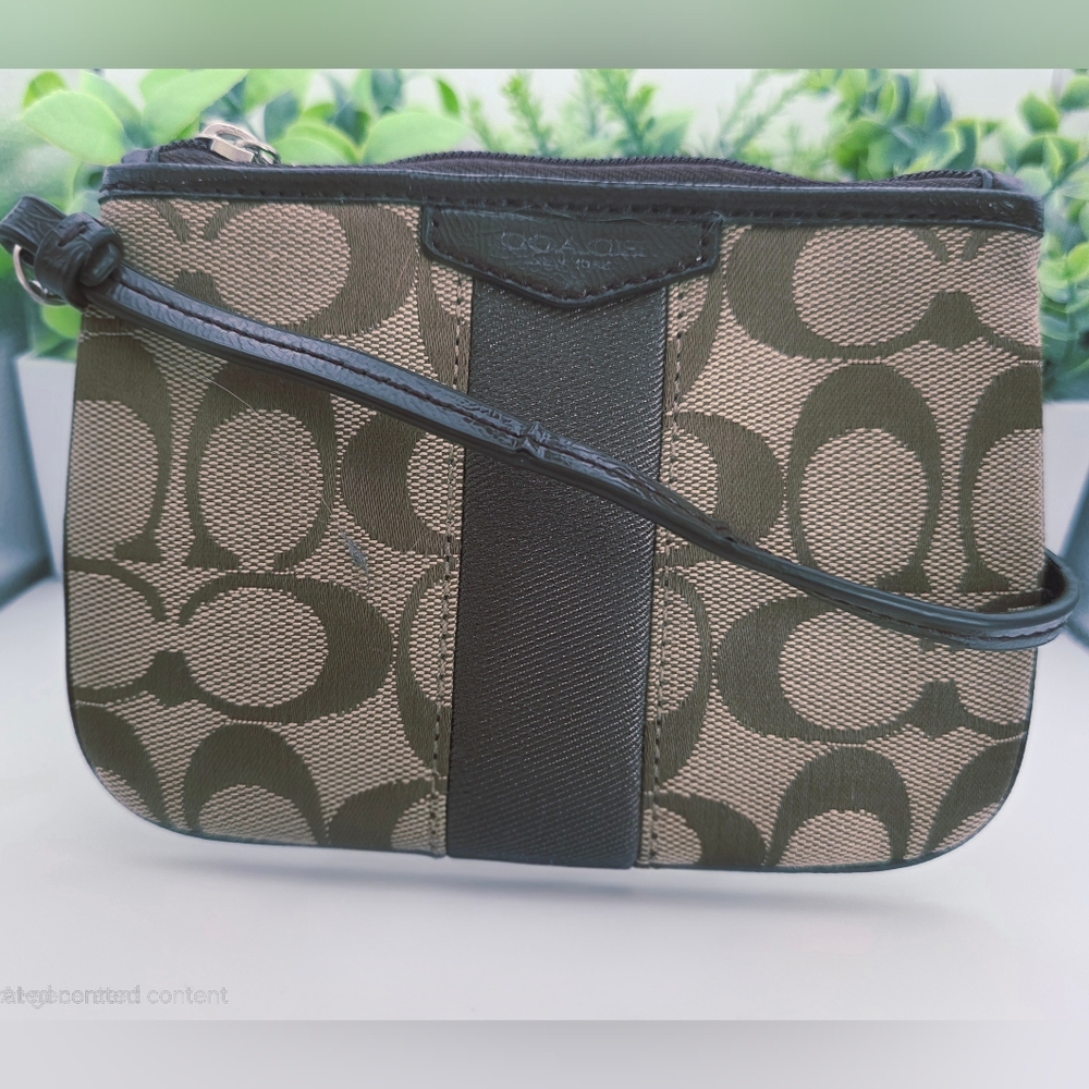 Coach Black and Tan Signature Wristlet